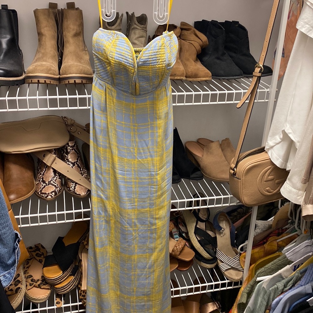 Anthropologie Maple size 2 Silk Maxi dress. Beautiful yellow blue